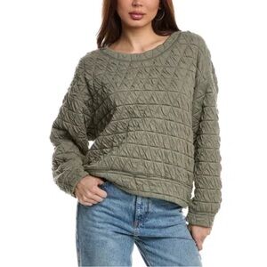 VINTAGE HAVANA Quilted Crewneck Top In Green